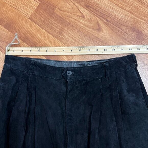 Vintage Eaton 1 Genuine Suede Pants Pleated Front Sz 10 14 Black - Picture 7 of 9